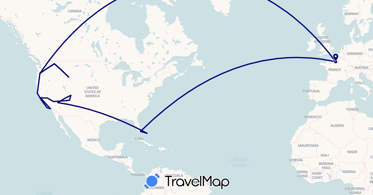 TravelMap itinerary: driving in Bahamas, France, United States (Europe, North America)